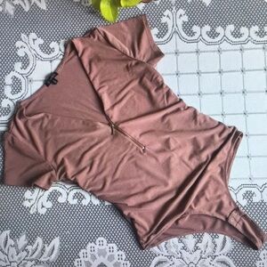 Pink Asymmetrical Cut Out Bodysuit